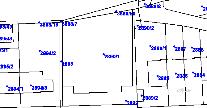 Parcela st. 2890/1 v KÚ Břevnov, Katastrální mapa