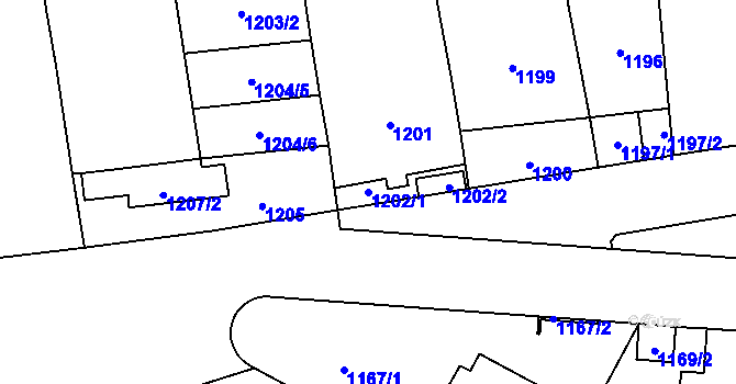 Parcela st. 1202/1 v KÚ Břevnov, Katastrální mapa