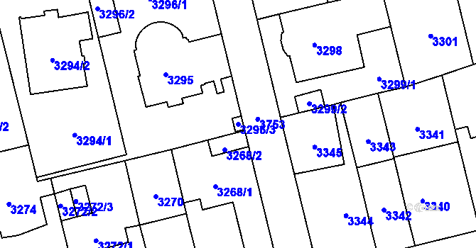 Parcela st. 3296/3 v KÚ Břevnov, Katastrální mapa