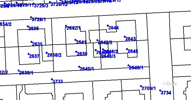 Parcela st. 2640/2 v KÚ Břevnov, Katastrální mapa