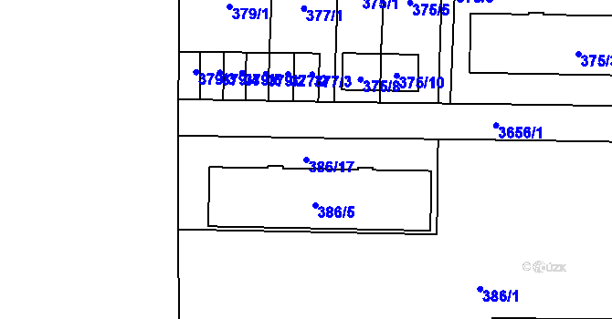 Parcela st. 386/17 v KÚ Břevnov, Katastrální mapa