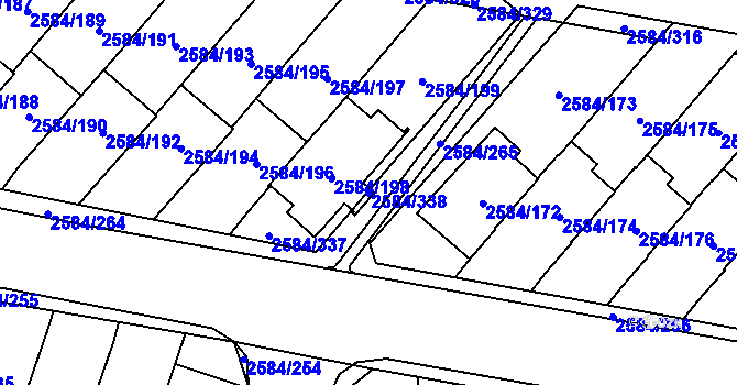 Parcela st. 2584/338 v KÚ Břevnov, Katastrální mapa