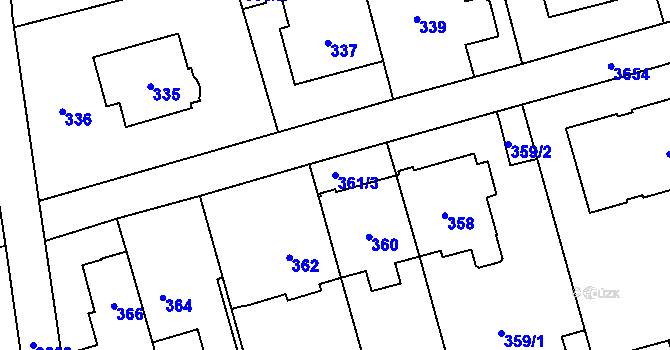 Parcela st. 361/3 v KÚ Břevnov, Katastrální mapa