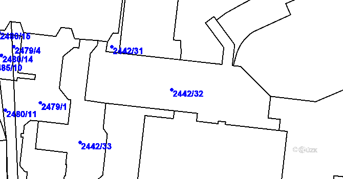 Parcela st. 2442/32 v KÚ Břevnov, Katastrální mapa
