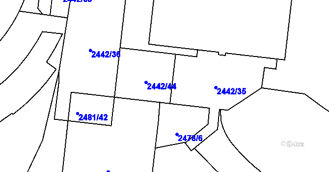 Parcela st. 2442/35 v KÚ Břevnov, Katastrální mapa