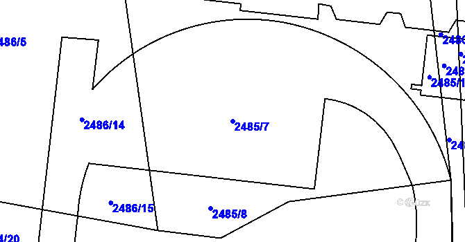 Parcela st. 2485/7 v KÚ Břevnov, Katastrální mapa