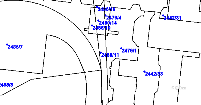 Parcela st. 2480/11 v KÚ Břevnov, Katastrální mapa