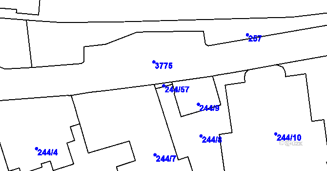 Parcela st. 244/57 v KÚ Břevnov, Katastrální mapa
