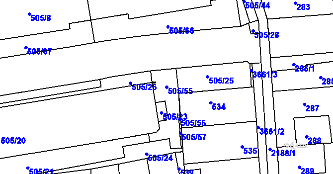 Parcela st. 505/55 v KÚ Břevnov, Katastrální mapa