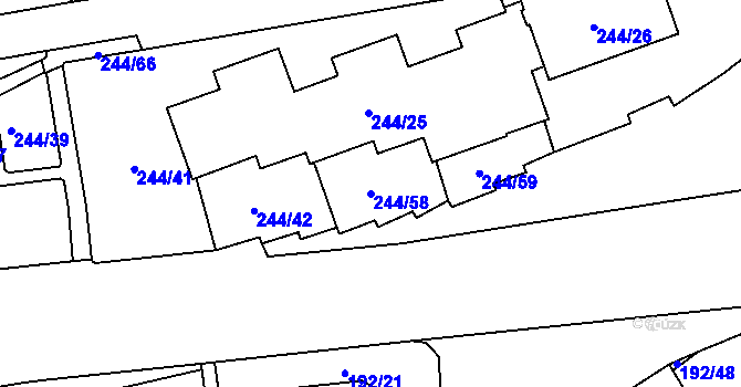 Parcela st. 244/58 v KÚ Břevnov, Katastrální mapa