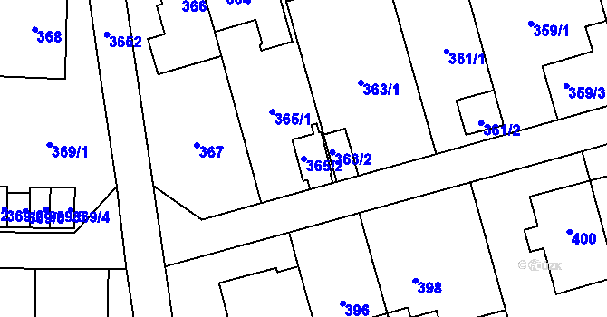 Parcela st. 365/2 v KÚ Břevnov, Katastrální mapa