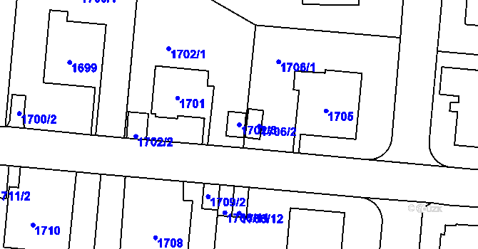 Parcela st. 1702/3 v KÚ Břevnov, Katastrální mapa