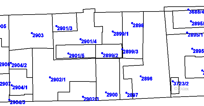 Parcela st. 2899/2 v KÚ Břevnov, Katastrální mapa