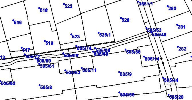 Parcela st. 505/58 v KÚ Břevnov, Katastrální mapa