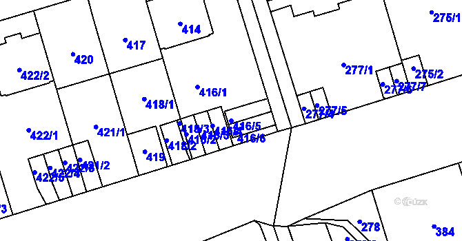 Parcela st. 416/5 v KÚ Břevnov, Katastrální mapa