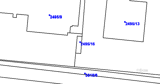 Parcela st. 2495/16 v KÚ Břevnov, Katastrální mapa