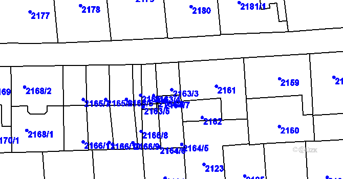 Parcela st. 2163/3 v KÚ Břevnov, Katastrální mapa