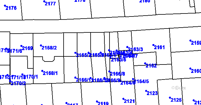 Parcela st. 2165/5 v KÚ Břevnov, Katastrální mapa