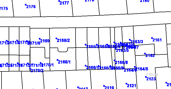 Parcela st. 2165/7 v KÚ Břevnov, Katastrální mapa