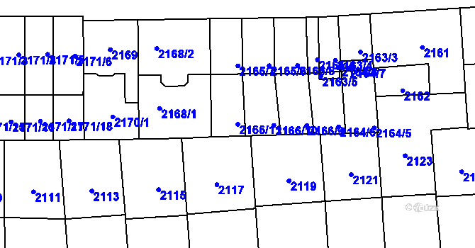 Parcela st. 2166/11 v KÚ Břevnov, Katastrální mapa