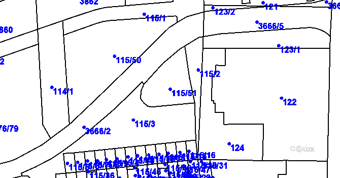 Parcela st. 115/51 v KÚ Břevnov, Katastrální mapa