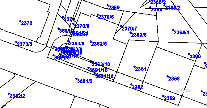 Parcela st. 2363/6 v KÚ Břevnov, Katastrální mapa