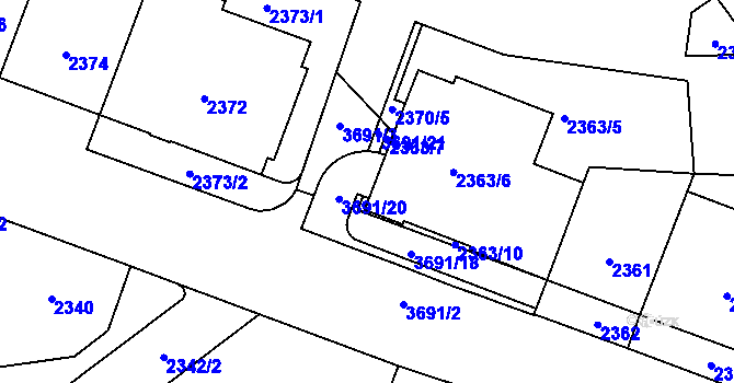 Parcela st. 2363/9 v KÚ Břevnov, Katastrální mapa