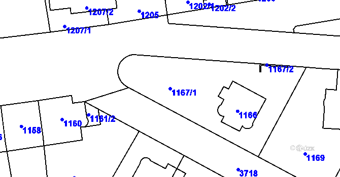 Parcela st. 1167/1 v KÚ Břevnov, Katastrální mapa
