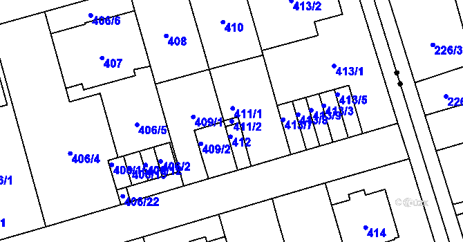 Parcela st. 411/2 v KÚ Břevnov, Katastrální mapa