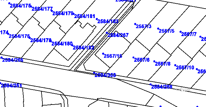 Parcela st. 2567/15 v KÚ Břevnov, Katastrální mapa