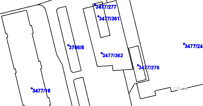 Parcela st. 3477/362 v KÚ Břevnov, Katastrální mapa