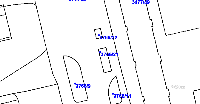 Parcela st. 3766/21 v KÚ Břevnov, Katastrální mapa