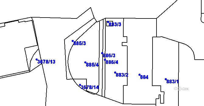 Parcela st. 886/3 v KÚ Břevnov, Katastrální mapa