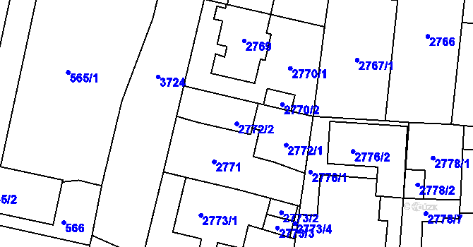 Parcela st. 2772/2 v KÚ Břevnov, Katastrální mapa