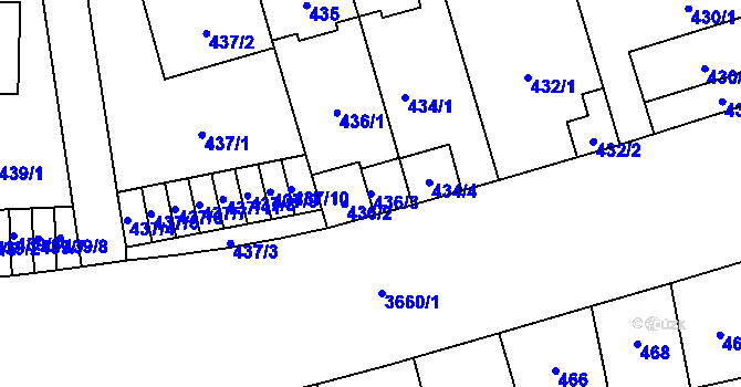Parcela st. 436/3 v KÚ Břevnov, Katastrální mapa