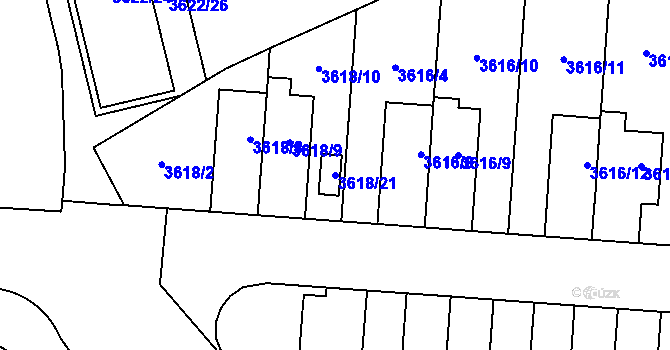 Parcela st. 3618/21 v KÚ Břevnov, Katastrální mapa