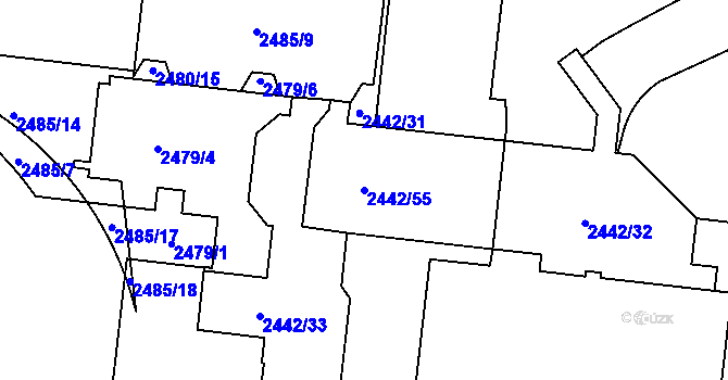 Parcela st. 2442/55 v KÚ Břevnov, Katastrální mapa
