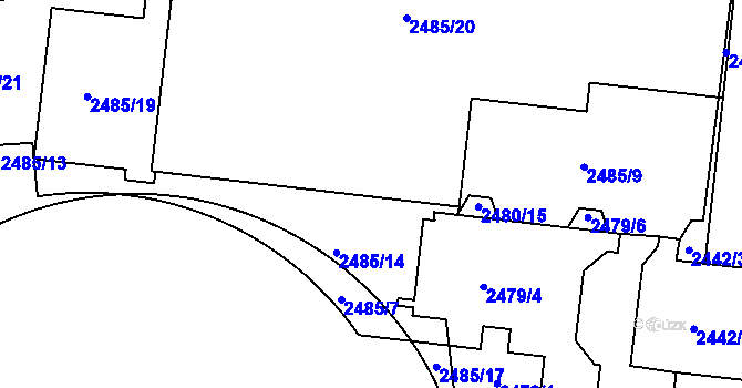 Parcela st. 2485/16 v KÚ Břevnov, Katastrální mapa