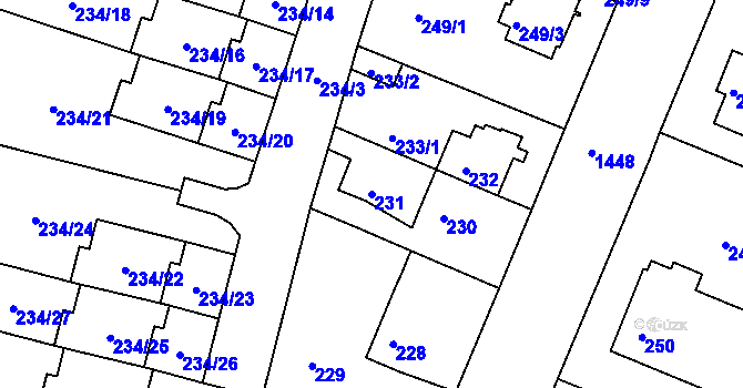 Parcela st. 231 v KÚ Řepy, Katastrální mapa