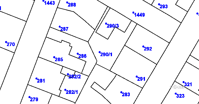 Parcela st. 290/1 v KÚ Řepy, Katastrální mapa