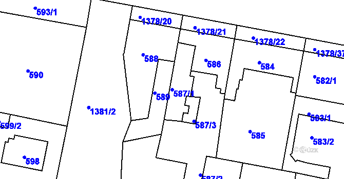 Parcela st. 587/1 v KÚ Řepy, Katastrální mapa