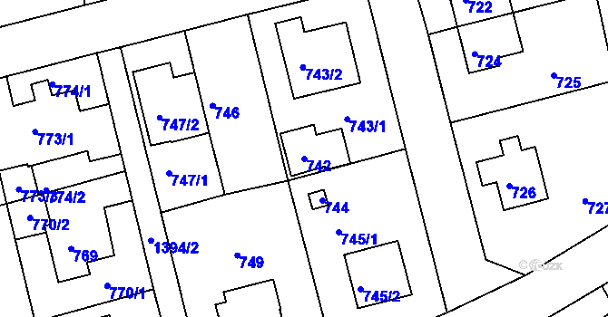 Parcela st. 742 v KÚ Řepy, Katastrální mapa