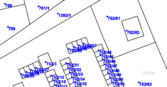 Parcela st. 752/57 v KÚ Řepy, Katastrální mapa