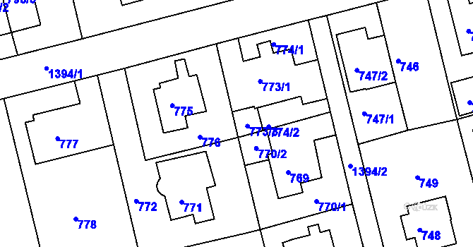 Parcela st. 773/2 v KÚ Řepy, Katastrální mapa