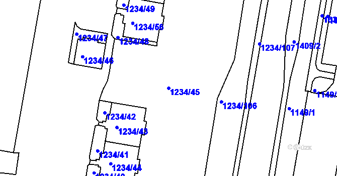 Parcela st. 1234/45 v KÚ Řepy, Katastrální mapa