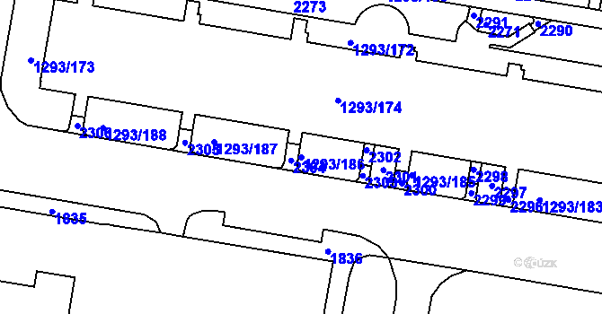 Parcela st. 1293/186 v KÚ Řepy, Katastrální mapa