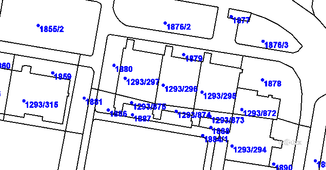 Parcela st. 1293/296 v KÚ Řepy, Katastrální mapa