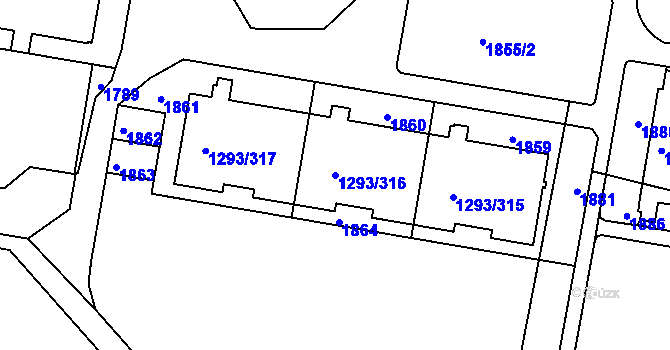 Parcela st. 1293/316 v KÚ Řepy, Katastrální mapa