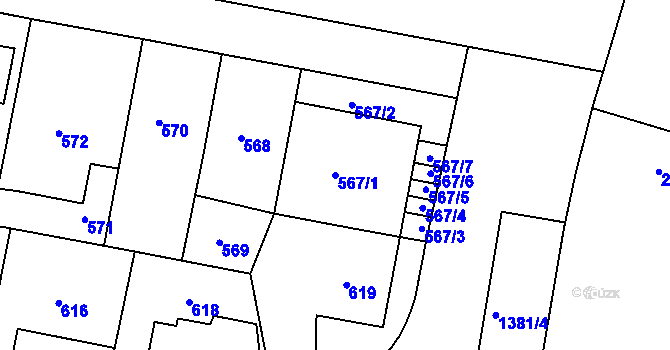 Parcela st. 567/1 v KÚ Řepy, Katastrální mapa