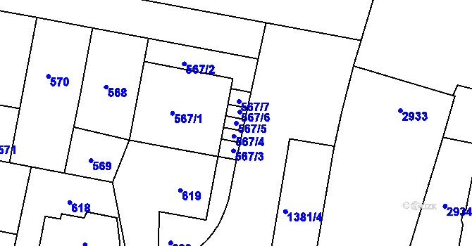 Parcela st. 567/5 v KÚ Řepy, Katastrální mapa